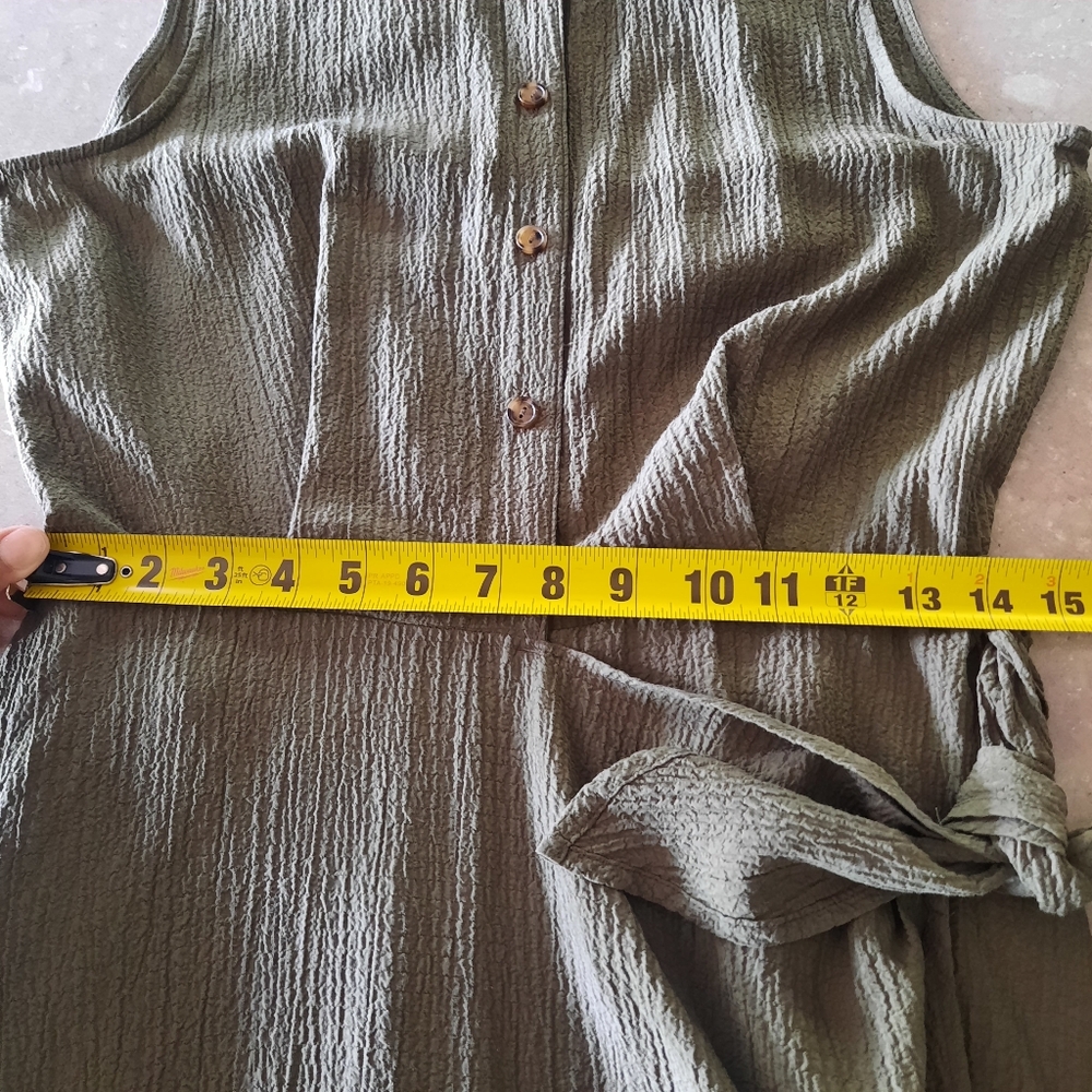 Calvin Klein Faux Wrap Dress Size 6 Army Olive Green Side Tie Minimalist - Picture 8 of 16